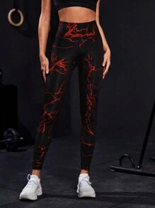 Powerista 女式高腰弹力提拉紧身瑜伽裤，适合中国新年 - 紅色 - 查看 4