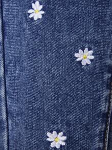 Baby Girl Fried Snowflake + Paper Bag Waist Floral Embroidery Denim Pants,Holiday,Summer,Travel