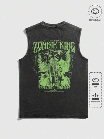 Goth Men's Washed Icy Knit Vest, Suitable For Spring And Summer