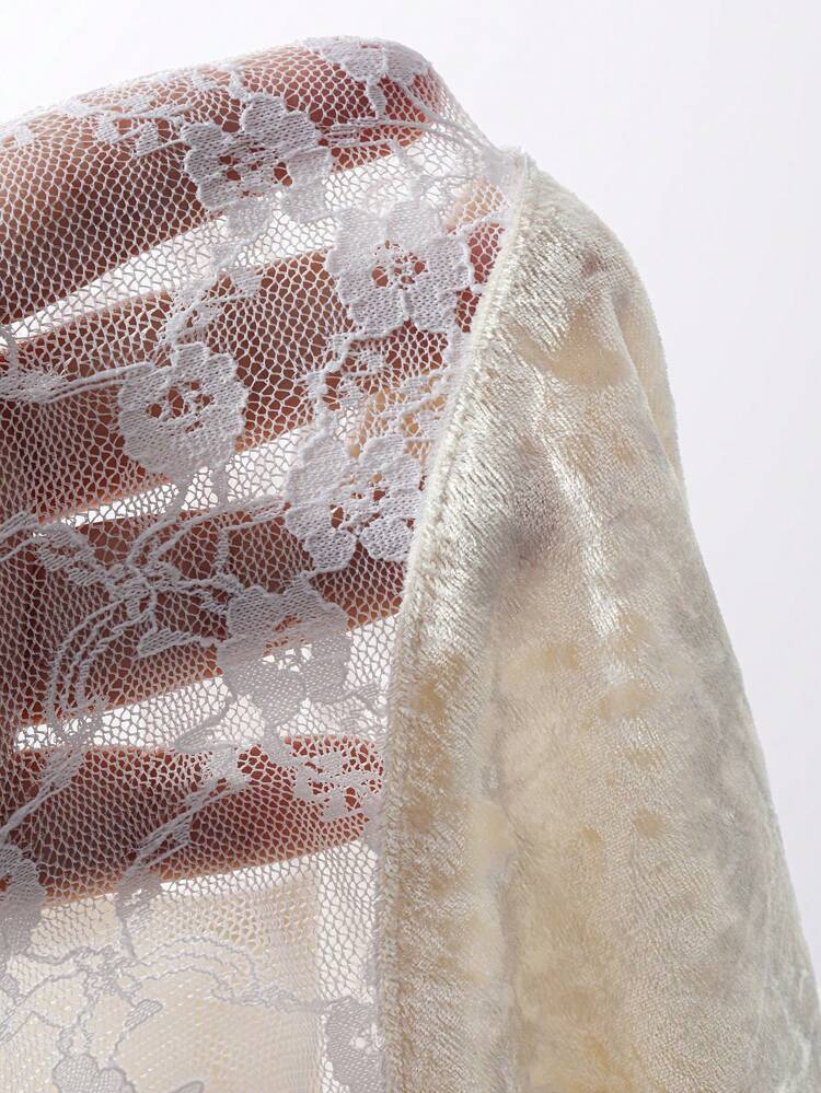 Semi-Transparent Lace Splice Velvet Slim Fit Sleepwear Top Pajama