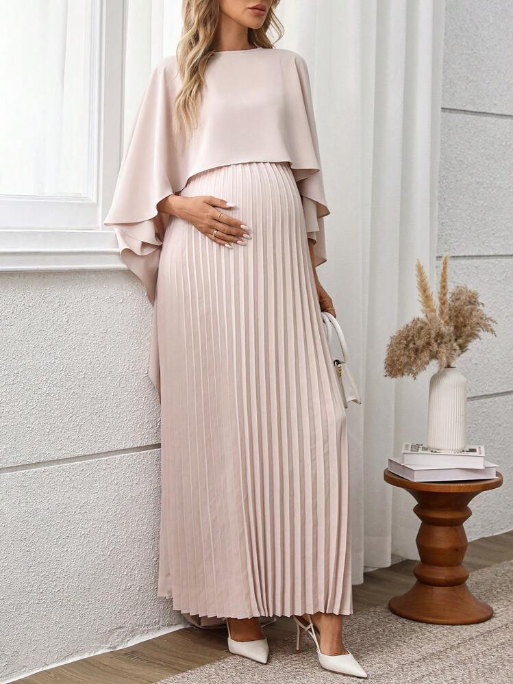 SHEIN فستان ربيعي خفيف رسمي للأمهات بأكمام منسدلة ذو تصميم أنيق ولون أحادي بسيط من ماركة شاين - لون مشمشي - مشاهدة 6