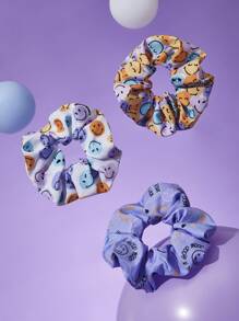 SmileyWorld® | SHEIN 3pcs/Set Smiling Face Scrunchies, Suitable For Everyday Wear - Multicolor - View 1