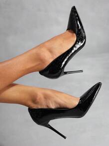 CUCCOO SZL Black Textured High Heel Pumps, Classic Fashion Style For Work, Date, Party, Vacation Spring Shoes Spring Break Easter Prom Heels For Christmas Spring Shoes - Black - View 9