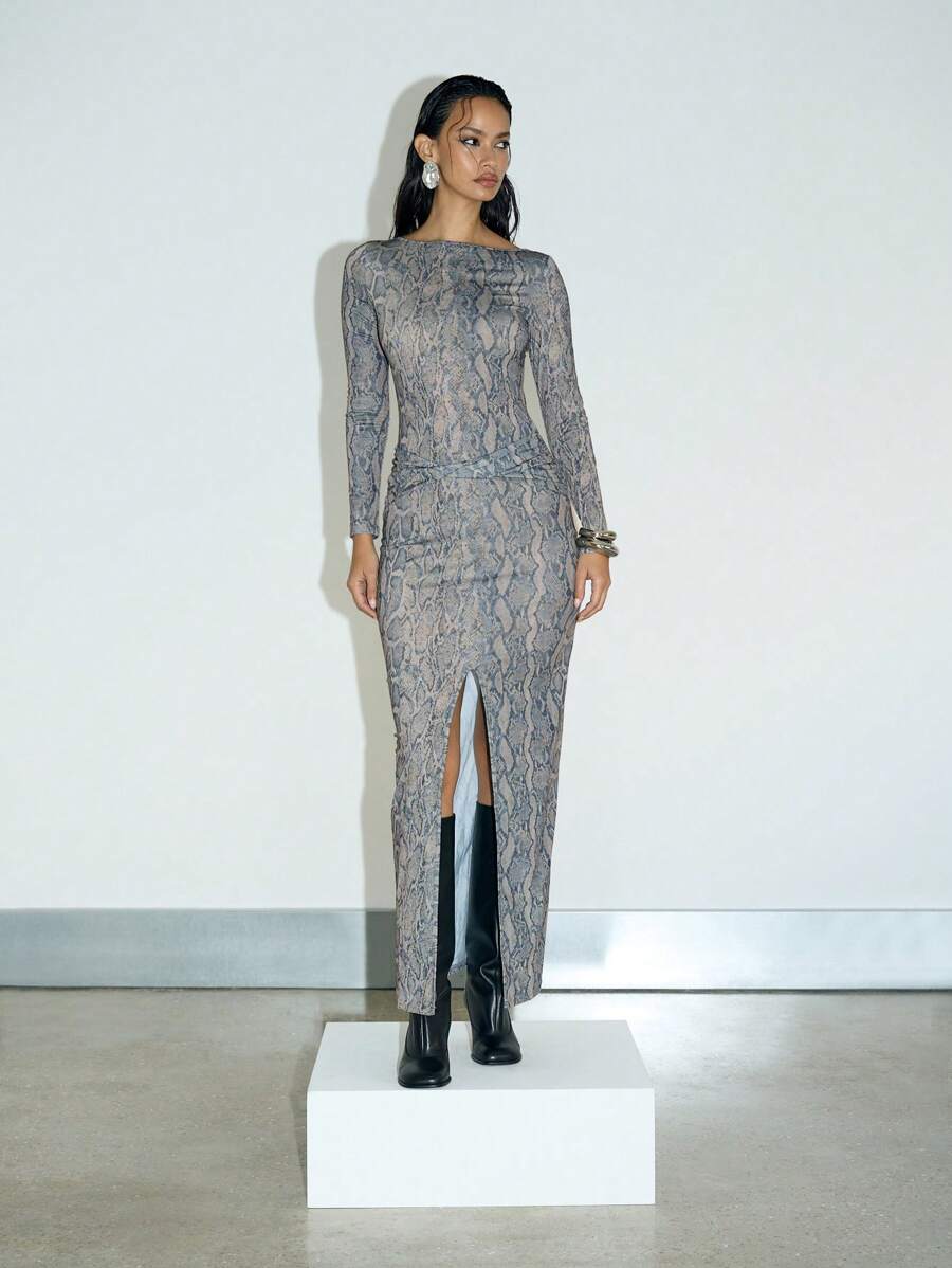 AiiRZ Snake Print Maxi Dress With Front Split - Multicolor - View 1