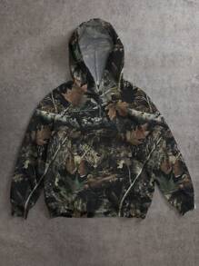 SHEIN EZwear Áo hoodie in họa tiết cổ điển Branch Camouflage thời trang đường phố hợp thời trang, phù hợp cho mùa thu/đông - trắng - Xem 4