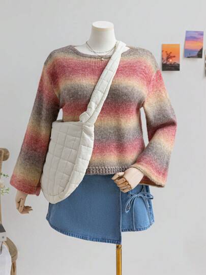 Soleia 度假大码女式休闲彩虹渐变毛衣