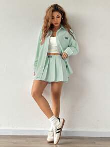 Comfortcana 条纹印花落肩衬衫和百褶裙（不含吊带背心） - 綠色 - 查看 10