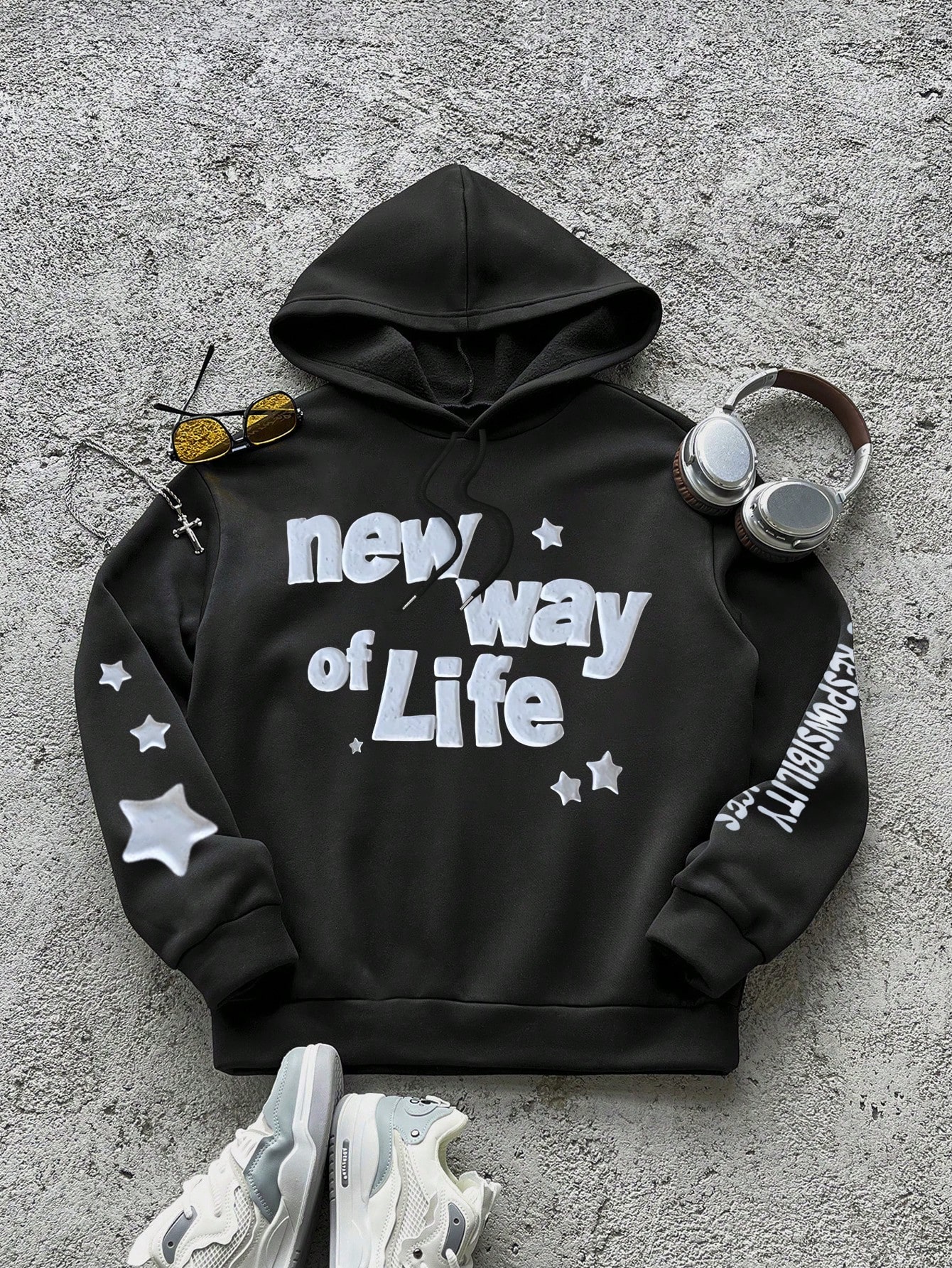 Men's Casual Slogan Print Hooded Sweatshirt