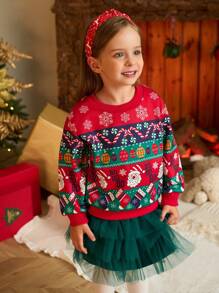 Set de 3 sudaderas navideñas para niñas jóvenes, sudaderas con cuello redondo de manga larga forradas térmicamente de color rojo con patrones clásicos navideños de color rojo y verde, diseños de copos de nieve, renos, osos de peluche lindos y árbol de Navidad, adecuado para uso casual en Navidad e invierno - Multicolor - Ver 10