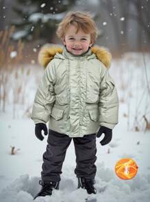 SHEIN Young Boy Hooded  Coat With Patch Pockets