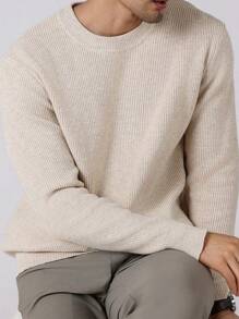 Manfinity Homme Men's Solid Color Plain Crew Neck Long Sleeve Simple Pullover Sweater, Casual Everyday Wear, For Couple, Work, For Fall Winter