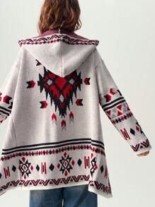 Bohemela 度假几何图案宽松女式连帽领长袖开衫 - 彩色 - 查看 4