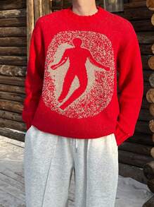 Manfinity Roghcode Men's Crew Neck Long Sleeve Minimalist Casual Pullover Sweater With Figure Graphic - Red - View 1
