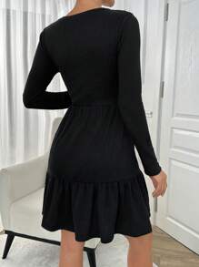 EURMUSE VESTIDO NEGRO ELEGANTE DE MUJER CON PERLAS