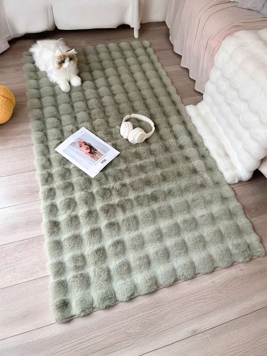 1 件毛绒矩形绿色简约柔软蓬松舒适温暖可爱的室内装饰地毯，适用于卧室、客厅、书房、化妆室等。
