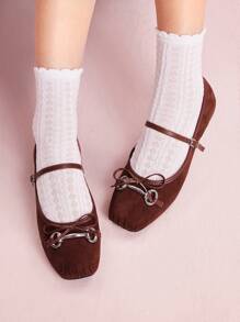 CUCCOO DOLLMOD Women's Outdoor Square Toe Flat Bowknot Accent Suede Slip-On Dress Shoes, Brown - Casual & Formal Wear