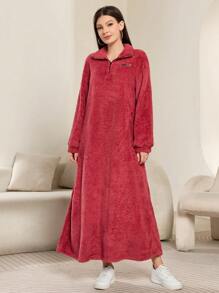 Mulvari Women's Autumn Winter Letter Zipper Hoodie Dress, Long Sleeve Fleece Loose Sweatshirt Dress,Long Sleeve Tops Pullover Fall Outfit - Pink - View 6