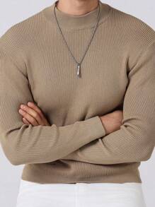 Manfinity CityGents Suéter de punto de manga larga de ajuste regular de color liso y delgado para hombre, informal, para parejas, trabajo, otoño