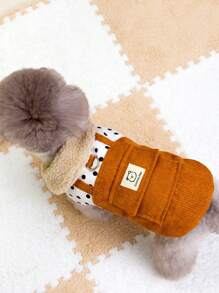 PETSIN 1 件 2 合 1 可爱保暖内衬保暖牵引带宠物夹克 适合秋冬季 - 棕色 - 查看 3