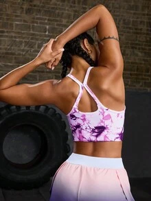 SHEIN Áo ba lỗ thể thao mùa hè in họa tiết tie-dye - Màu tím - Xem 2