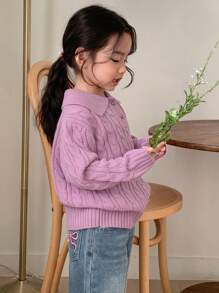 Dazy Kids Young Girl Turndown Collar Knitted Sweater