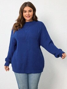 Calvaya Plus Cable Knit Drop Shoulder Sweater, For Winter Knit Pullover Fall - Blue - View 5