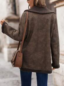 EMERY ROSE Women Casual Retro Fluffy Lined Jacket For Autumn/Winter - Brown - View 2