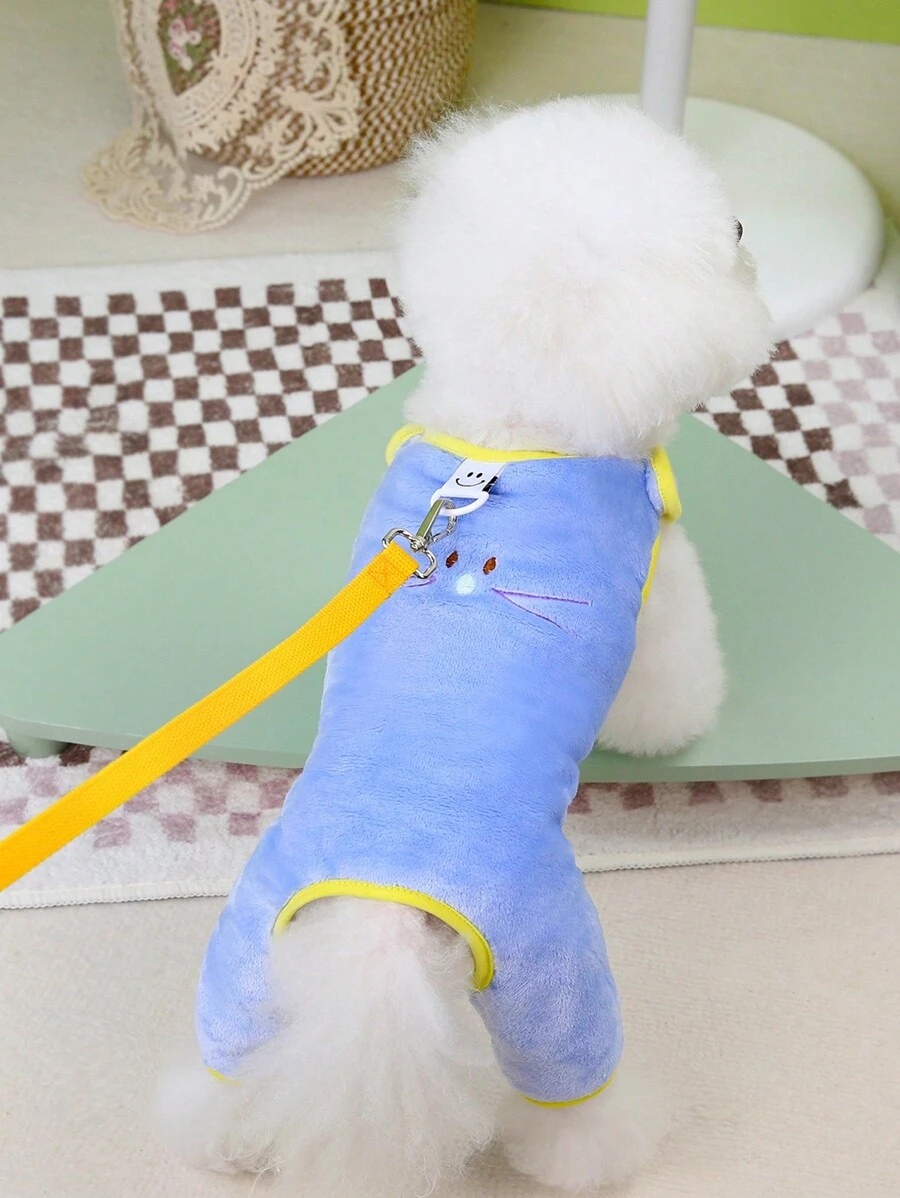 PETSIN 可爱粉色和蓝色保暖内衬连体衣带牵引绳宠物服装秋冬季