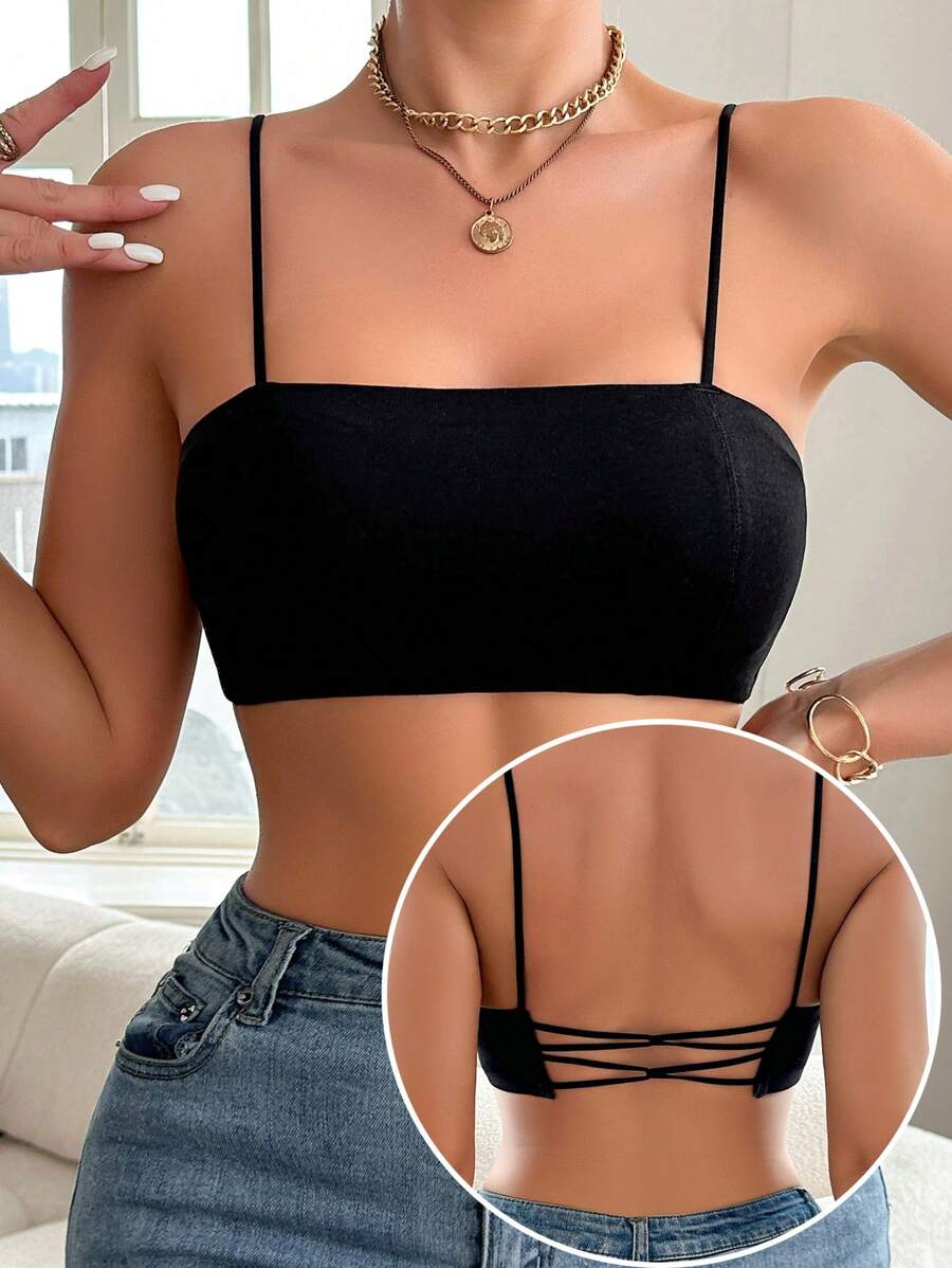 Women Seamless Wireless Crossback Bra - Black - View 1