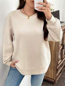 SHEIN LUNE Plus Size Casual Effen Kleur Dropped Shoulder Losse Sweatshirt, Lente/Herfst