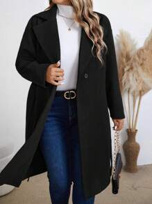Plus Size Casual Solid Color Lapel Jacket, Autumn/Winter