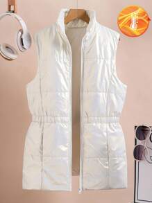 Teen Girls' Waterproof Windproof Hooded Padded Mid-Length Coat - Silver - View 3