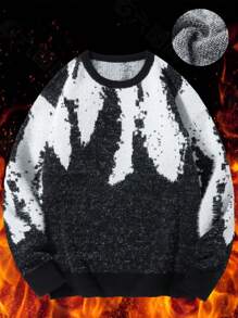 Manfinity Homme Men's Casual Colorblock Crew Neck Sweater, Autumn & Winter - Black and White - View 1