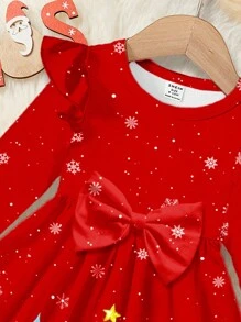 SHEIN Váy dài tay họa tiết gấu và quà tặng dễ thương cho bé gái, thời trang cho mùa thu/đông - Nhiều màu - Xem 3