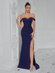 ADYCE Sweetheart Neckline Off-Shoulder Elegant Fitted Long Formal Dress, High Slit Design, Suitable For Cocktail Party, Prom, Homecoming, Semi-Formal Occasions, Birthday, Wedding Guest, Graduation, Gala, Etc. - Navy Blue - View 8