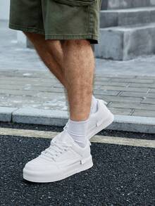 Beok Giày đế dày mới cho nam, Giày trượt patin buộc dây màu trơn, Giày thể thao mũi tròn tối giản ngoài trời, tăng chiều cao cho học sinh, giày trượt ván, giày thể thao thường ngày mùa thu đông - trắng - Xem 8