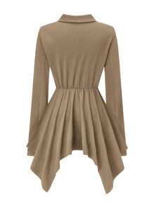 SHEIN LUNE Plus Size Solid Color Front Zipper Long Sleeve Minimalist Jacket, Casual Daily Wear - Khaki - View 2