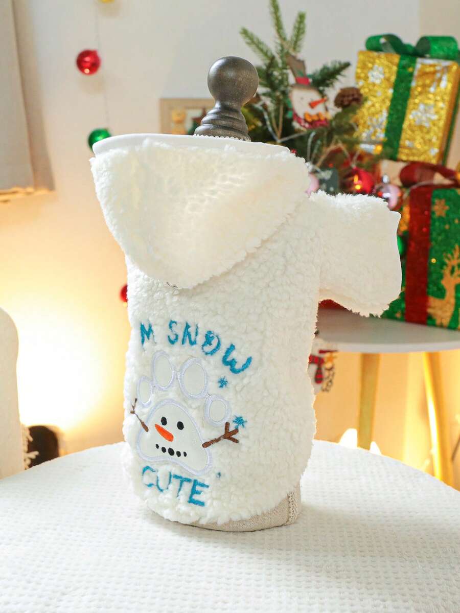 PETSIN 1pc Adorable Paw & Snowman Pattern Fleece Warm Pet Jacket
