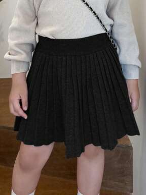 Dazy Kids تنورة محبوكة لفتاة صغيرة ذات لون أحادي أنيق بخصر مطاطي مطوي