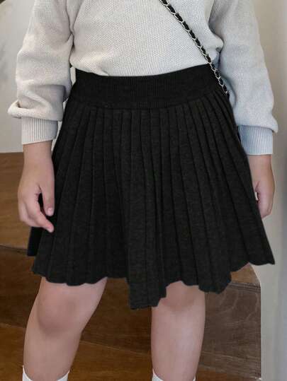 Dazy Kids 年轻女孩纯色优雅褶皱松紧腰针织裙