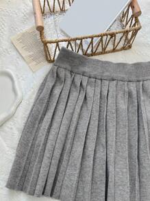 DAZY 女士百褶短款秋季针织裙，适合所有季节 - 灰色 - 查看 2