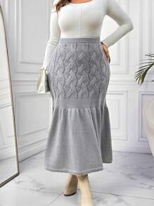 Calvaya 1pc Plus Size Elastic Textured Fitted Elegant Knitted Skirt