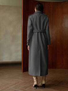Anewsta Women Solid Color Ankle-Length High-End Versatile Fitted Coat, For Autumn/Winter - Dark Grey - View 2