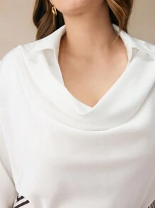 BizChic Plus Size Women's Elegant Commuter Draped Neck Blouse - White - View 5