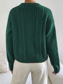 Flirla Áo len tay dài dáng rộng, vai rớt, kiểu dáng thường ngày mùa thu/đông, thích hợp mặc trong mùa thu. - Màu xanh Ô liu - Xem 2