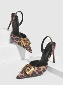 CUCCOO SZL Giày cao gót mũi nhọn thời trang dành cho nữ có họa tiết da báo và khóa cài, làm bằng chất liệu lông ngựa, tiệc tùng thời trang sành điệu, phong cách tuyệt đẹp, tiệc disco, tiệc phù thủy, tiệc mùa thu, năm mới, ngày lễ, ngày lễ tình nhân - màu nâu - Xem 5