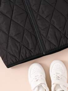 2pcs/Set Young Boy Casual Cute Stand Collar Sleeveless Thick Woven Winter Coat Parka Vest With Hat, Suitable For School, Garden, Beach, Birthday, Spring, Summer, Autumn, Winter - Black - View 5