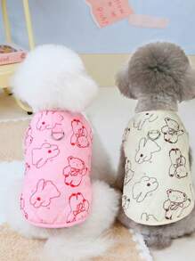 PETSIN Lindo abrigo térmico acolchado con estampado de oso rosa para mascotas, incluye correa, adecuado para otoño/invierno - Rosa - Ver 5