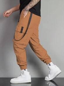 Manfinity Roghcode 男士休闲抽绳腰工装裤，时尚百搭，适合秋季日常穿着