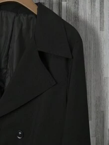 Manfinity Homme Plus Size Men Casual Solid Color Double-Breasted Windbreaker Jacket, Autumn Going Out Black Long Sleeve Jacket, For Friends, Husband, Boyfriend Gifts